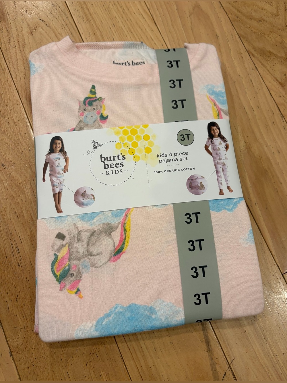 NWT Burt’s Bees Kids 4 Piece Pink Tea Party Unicorns Pajama Set - Girl’s Size 3T